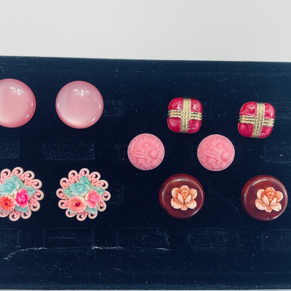 Vintage Pink Enamel Earrings, Mini Gift Box Stud Earrings, Pink & Gold - Picture 11 of 11